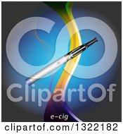 Clipart Of A 3d E Cigarette And Text Over A Colorful Wave Blue And Black Royalty Free Vector Illustration by elaineitalia