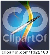 Clipart Of A 3d E Cigarette Over A Colorful Wave Blue And Black Royalty Free Vector Illustration by elaineitalia