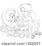 Poster, Art Print Of Black And White Cat And Boy Listening To Granny Reading A Bedtime Story