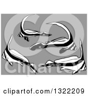 Clipart Of Black And White Barrier Fish On Gray Royalty Free Vector Illustration