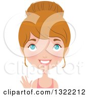 Poster, Art Print Of Happy Blue Eyed Caucasian Woman In Fitness Apparel Waving
