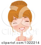 Clipart Of A Happy Blue Eyed Caucasian Woman In Fitness Apparel Smiling And Waving Royalty Free Vector Illustration by Melisende Vector