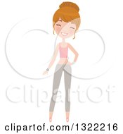 Clipart Of A Full Length Happy Blue Eyed Caucasian Woman In Fitness Apparel Posing Royalty Free Vector Illustration