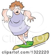 Clipart Of A Cartoon Caucasian Matron Woman Tripping On A Rug Royalty Free Vector Illustration