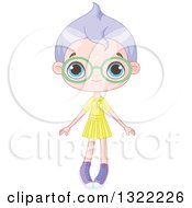 Poster, Art Print Of Happy Caucasian Girl With Purple Hair And Big Glasses