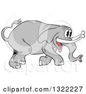 Clipart Of A Cartoon Happy Gray Elephant Walking Royalty Free Vector Illustration