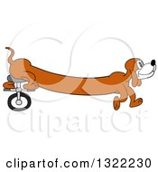 Poster, Art Print Of Cartoon Long Weiner Dog Riding A Unicycle With His Hind Legs
