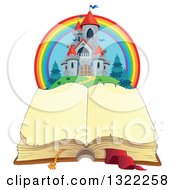 Fairy Tale Castle And Rainbow Over An Open Book