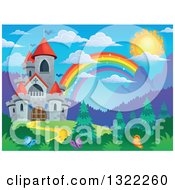 Poster, Art Print Of Fairy Tale Castle And Rainbow In A Spring Landscape