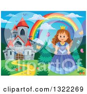 Poster, Art Print Of Fairy Tale Castle Princess And Rainbow In A Spring Landscape