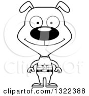 Lineart Clipart Of A Cartoon Black And White Happy Dog Super Hero Royalty Free Outline Vector Illustration