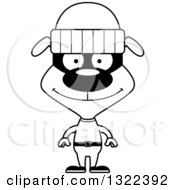 Lineart Clipart Of A Cartoon Black And White Happy Dog Robber Royalty Free Outline Vector Illustration