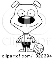 Lineart Clipart Of A Cartoon Black And White Happy Dog Volleyball Player Royalty Free Outline Vector Illustration