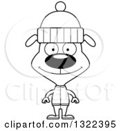 Lineart Clipart Of A Cartoon Black And White Happy Dog In Winter Clothes Royalty Free Outline Vector Illustration
