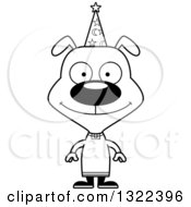 Lineart Clipart Of A Cartoon Black And White Happy Dog Wizard Royalty Free Outline Vector Illustration