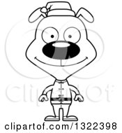Lineart Clipart Of A Cartoon Black And White Happy Christmas Elf Dog Royalty Free Outline Vector Illustration