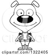 Lineart Clipart Of A Cartoon Black And White Happy Dog Hiker Royalty Free Outline Vector Illustration
