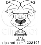 Lineart Clipart Of A Cartoon Black And White Happy Dog Jester Royalty Free Outline Vector Illustration