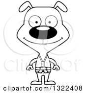 Lineart Clipart Of A Cartoon Black And White Happy Karate Dog Royalty Free Outline Vector Illustration