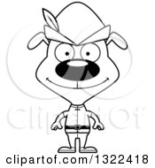 Lineart Clipart Of A Cartoon Black And White Happy Dog Robin Hood Royalty Free Outline Vector Illustration