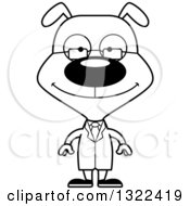 Lineart Clipart Of A Cartoon Black And White Happy Dog Scientist Royalty Free Outline Vector Illustration