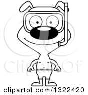 Lineart Clipart Of A Cartoon Black And White Happy Snorkel Dog Royalty Free Outline Vector Illustration