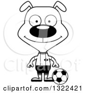 Poster, Art Print Of Cartoon Black And White Happy Dog Soccer Player