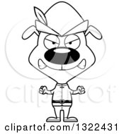 Lineart Clipart Of A Cartoon Black And White Mad Dog Robin Hood Royalty Free Outline Vector Illustration