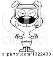 Lineart Clipart Of A Cartoon Black And White Mad Snorkel Dog Royalty Free Outline Vector Illustration