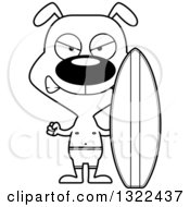 Lineart Clipart Of A Cartoon Black And White Mad Dog Surfer Royalty Free Outline Vector Illustration