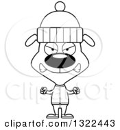Lineart Clipart Of A Cartoon Black And White Mad Dog In Winter Clothes Royalty Free Outline Vector Illustration