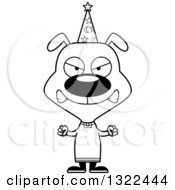Lineart Clipart Of A Cartoon Black And White Mad Dog Wizard Royalty Free Outline Vector Illustration