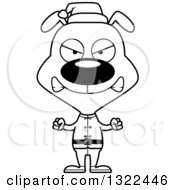 Lineart Clipart Of A Cartoon Black And White Mad Christmas Elf Dog Royalty Free Outline Vector Illustration