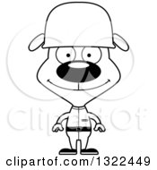 Lineart Clipart Of A Cartoon Black And White Happy Dog Soldier Royalty Free Outline Vector Illustration