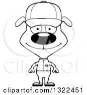 Lineart Clipart Of A Cartoon Black And White Happy Dog Baseball Player Royalty Free Outline Vector Illustration