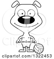 Lineart Clipart Of A Cartoon Black And White Happy Dog Beach Volleyball Player Royalty Free Outline Vector Illustration