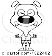 Lineart Clipart Of A Cartoon Black And White Mad Karate Dog Royalty Free Outline Vector Illustration