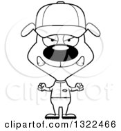 Lineart Clipart Of A Cartoon Black And White Mad Dog Baseball Player Royalty Free Outline Vector Illustration