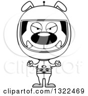 Lineart Clipart Of A Cartoon Black And White Mad Dog Astronaut Royalty Free Outline Vector Illustration