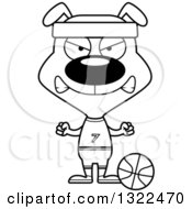 Lineart Clipart Of A Cartoon Black And White Mad Dog Basketball Player Royalty Free Outline Vector Illustration