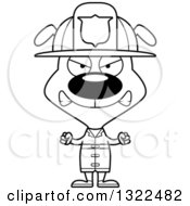 Lineart Clipart Of A Cartoon Black And White Mad Dog Firefighter Royalty Free Outline Vector Illustration