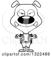 Lineart Clipart Of A Cartoon Black And White Mad Dog Hiker Royalty Free Outline Vector Illustration