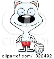 Poster, Art Print Of Cartoon Happy White Cat Beach Volleyball Player