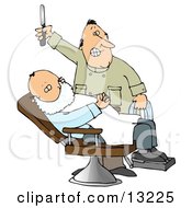 Man Shaving A Relaxed Client In A Barber Shop Clipart Illustration