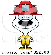 Poster, Art Print Of Cartoon Happy White Cat Firefighter