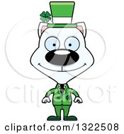 Clipart Of A Cartoon Happy White Irish St Patricks Day Cat Royalty Free Vector Illustration