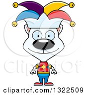 Clipart Of A Cartoon Happy White Jester Cat Royalty Free Vector Illustration