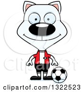 Clipart Of A Cartoon Happy White Cat Soccer Player Royalty Free Vector Illustration