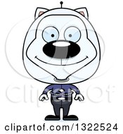 Clipart Of A Cartoon Happy White Futuristic Space Cat Royalty Free Vector Illustration