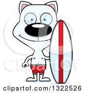 Poster, Art Print Of Cartoon Happy White Surfer Cat